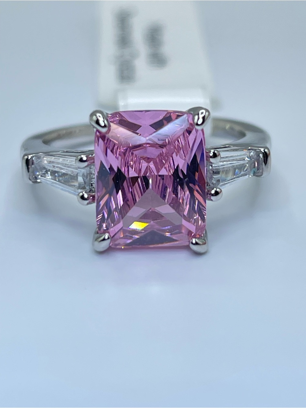 Swarovski Crystal Elements Pink Radiant Cut Crystal Statement Ring Sz 6.5